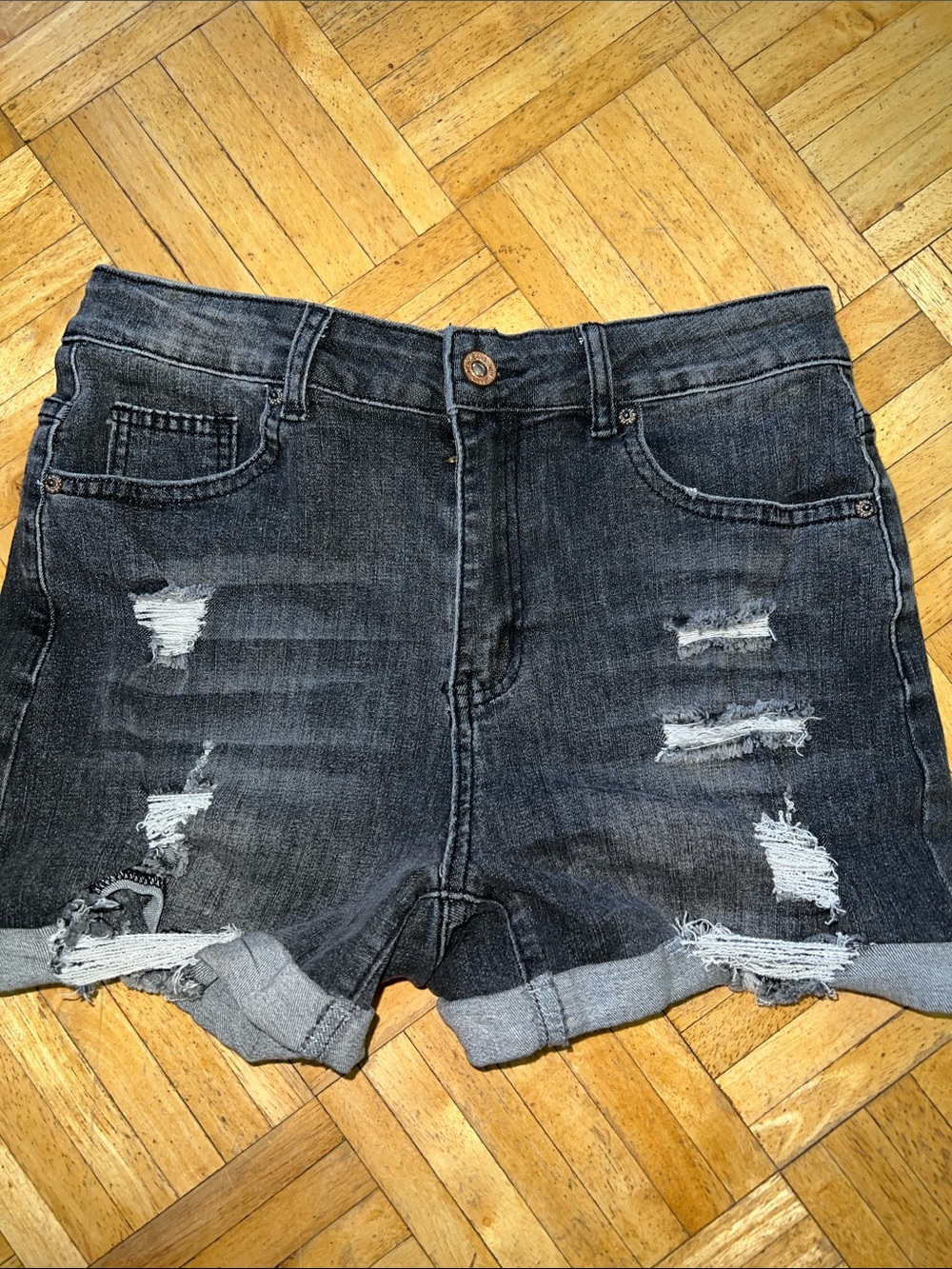 Gray Distressed Denim Shorts